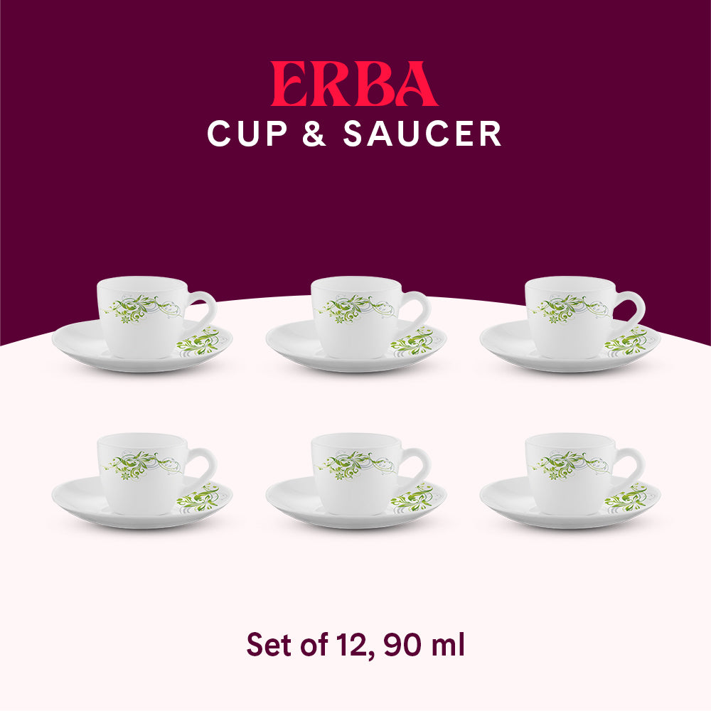 Larah by Borosil Erba Cup n Saucer Set 90 ml x 12