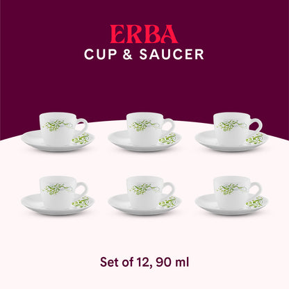 Larah by Borosil Erba Cup n Saucer Set 90 ml x 12