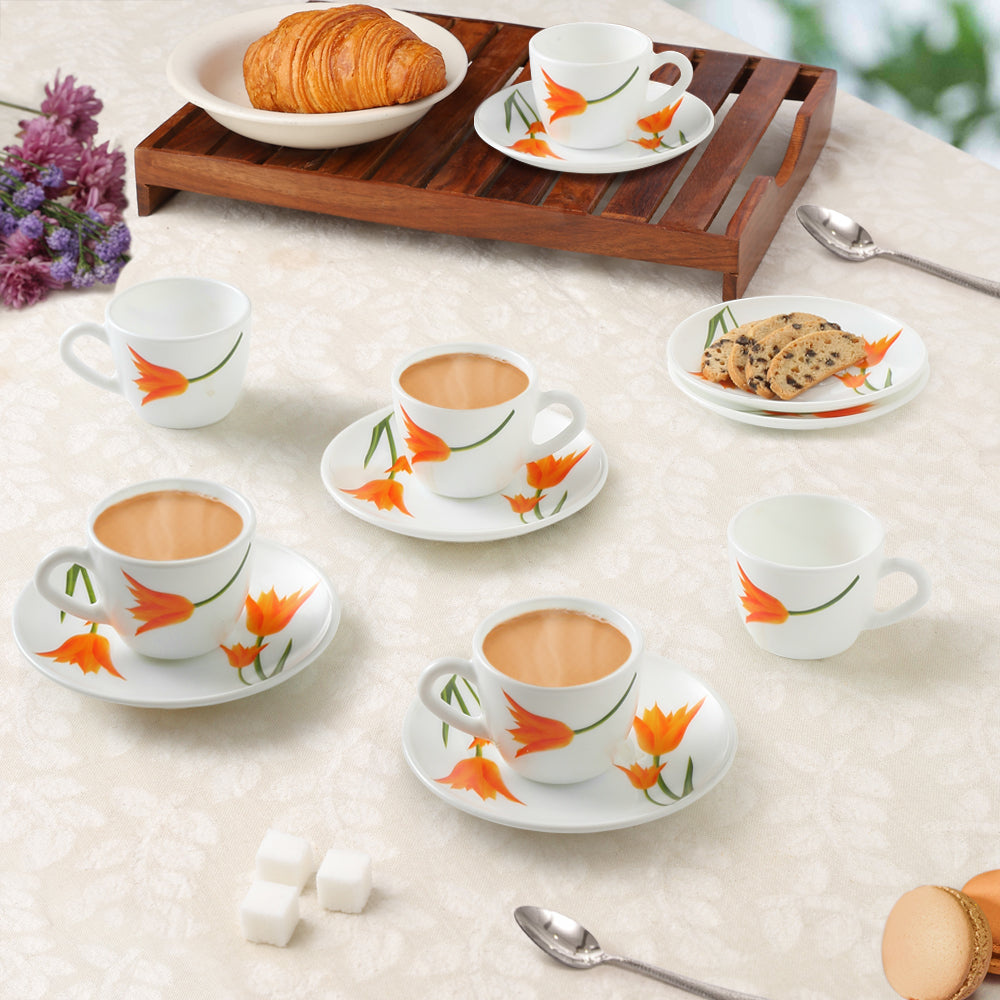Larah by Borosil Firefly Cup n Saucer Set 90 ml x 12