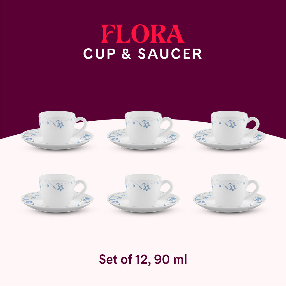 Larah by Borosil Flora Cup n Saucer Set 90 ml x 12