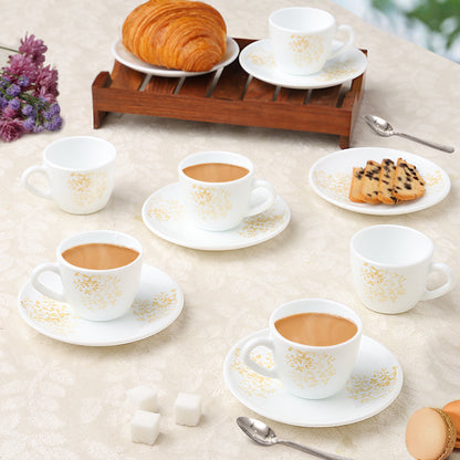Larah by Borosil Ingot Cup n Saucer Set 90 ml x 12