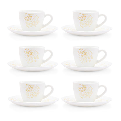 Larah by Borosil Ingot Cup n Saucer Set 90 ml x 12