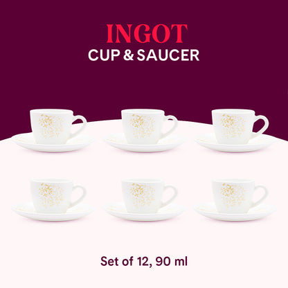 Larah by Borosil Ingot Cup n Saucer Set 90 ml x 12