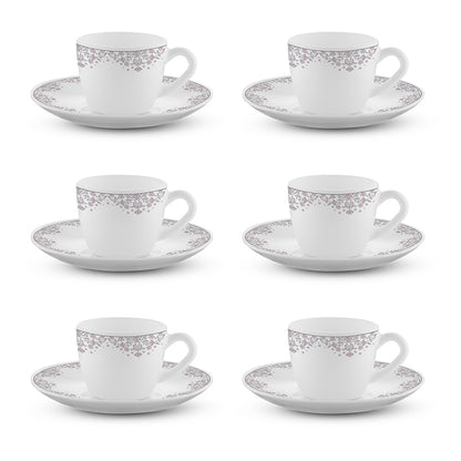 Larah by Borosil Lark Cup n Saucers Set 90 ml x 12