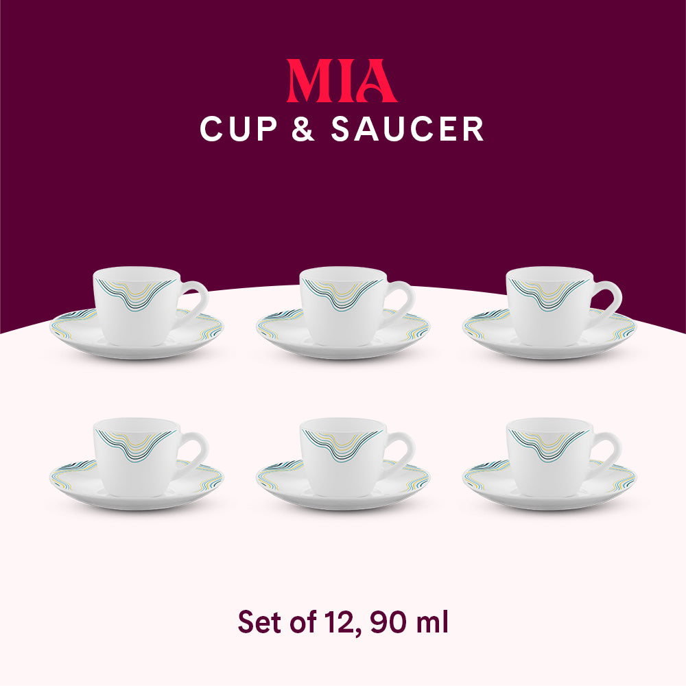 Larah by Borosil Mia Cup n Saucers Set 90 ml x 12