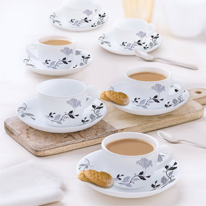 Larah by Borosil Millenia Cup n Saucer Set 90 ml x 12