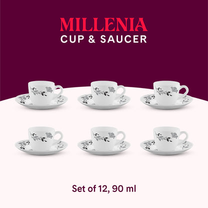Larah by Borosil Millenia Cup n Saucer Set 90 ml x 12