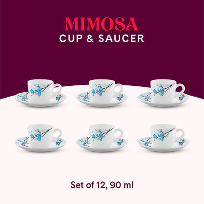 Larah by Borosil Mimosa Cup n Saucer Set 90 ml x 12
