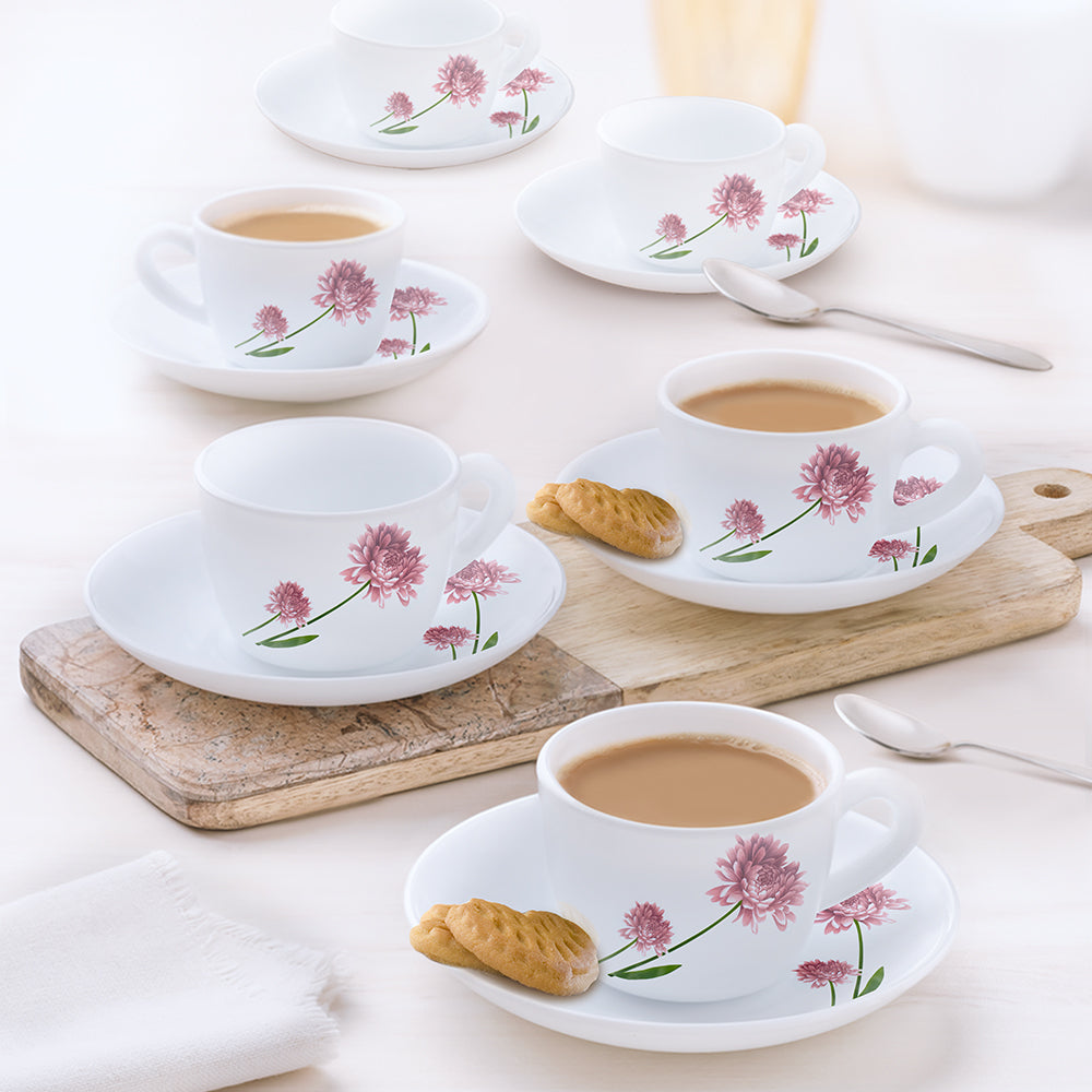 Larah by Borosil Nargis Cup n Saucer Set, 90ml x 12