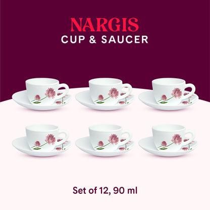 Larah by Borosil Nargis Cup n Saucer Set 90 ml x 12