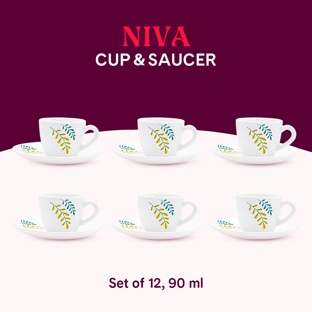 Larah by Borosil Niva Cup n Saucer Set 90 ml x 12