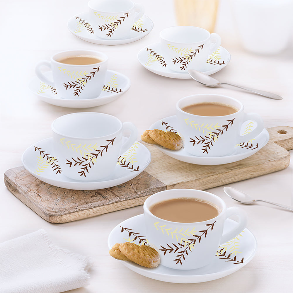 Larah by Borosil Oak Cup n Saucer Set, 90ml x 12