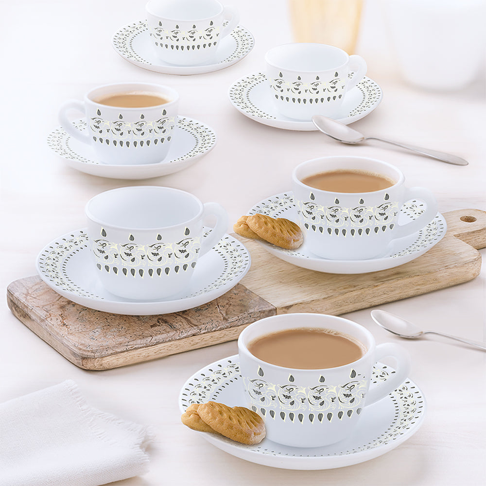 Larah by Borosil Ora Gold Cup n Saucer Set, 90ml x 12