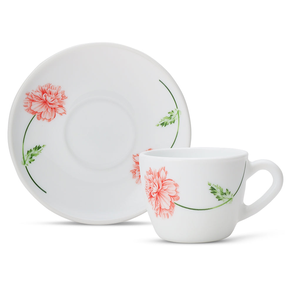 Larah by Borosil Red Mist Cup n Saucer Set 90 ml x 12