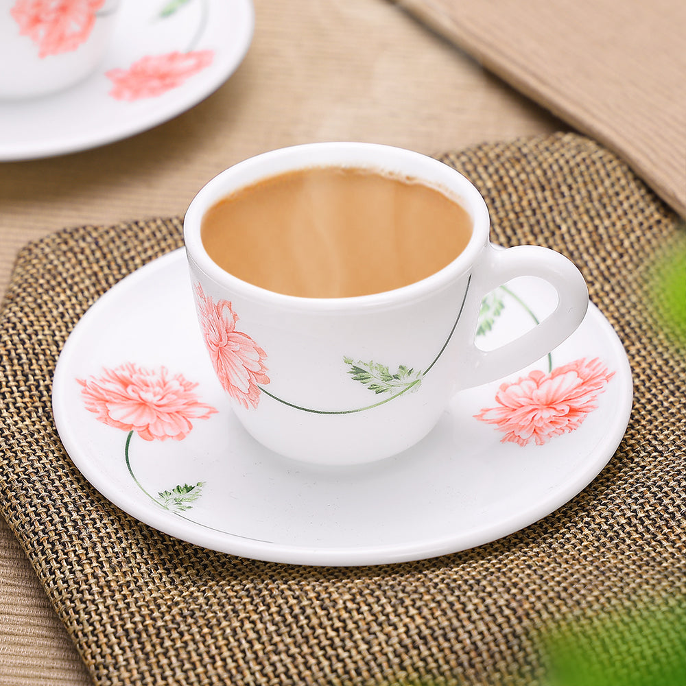 Larah by Borosil Red Mist Cup n Saucer Set 90 ml x 12