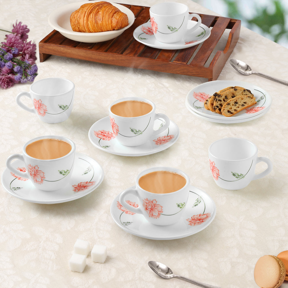 Larah by Borosil Red Mist Cup n Saucer Set 90 ml x 12
