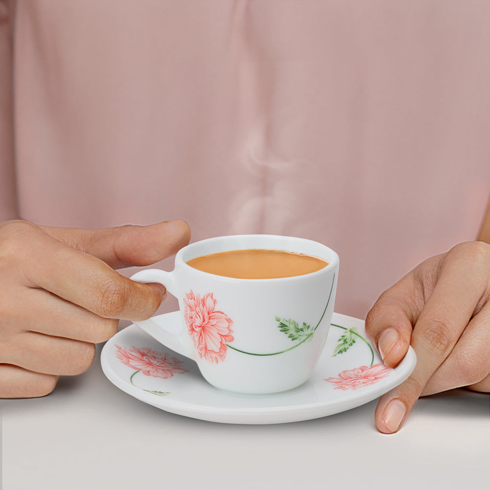 Larah by Borosil Red Mist Cup n Saucer Set 90 ml x 12