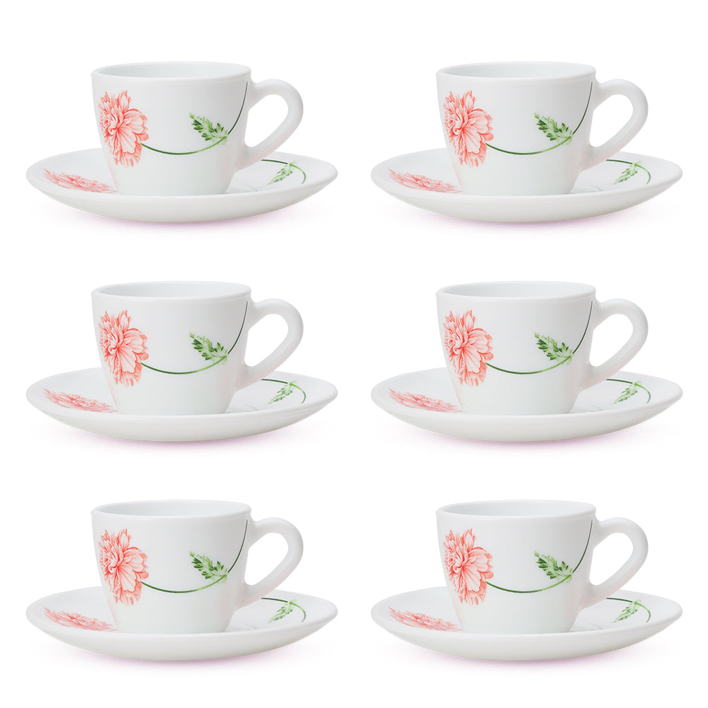 Larah by Borosil Red Mist Cup n Saucer Set 90 ml x 12