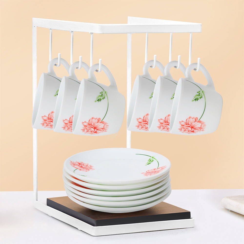 Larah by Borosil Red Mist Cup n Saucer Set 90 ml x 12