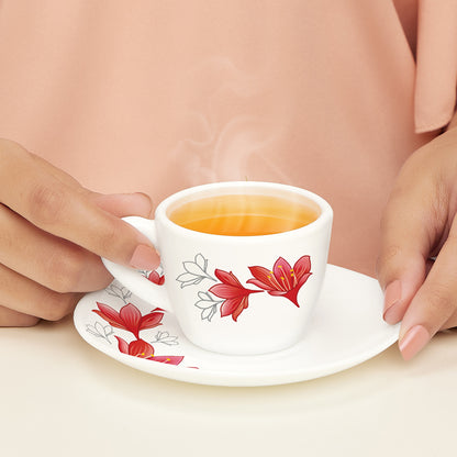 Larah by Borosil Ruby Cup n Saucer Set 90 ml x 12