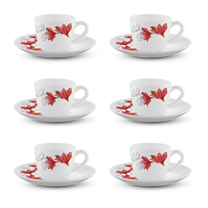 Larah by Borosil Ruby Cup n Saucer Set 90 ml x 12