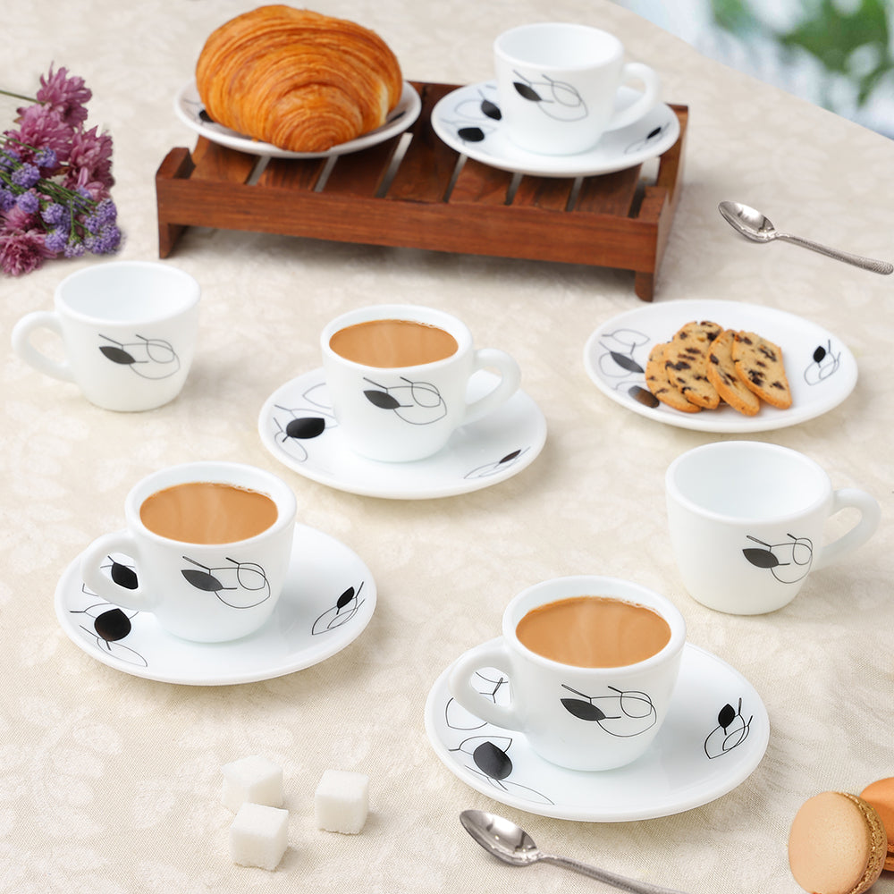 Larah by Borosil Shadow Cup n Saucer Set, 90ml x 12