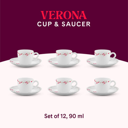 Larah by Borosil Verona Cup n Saucer Set 90 ml x 12