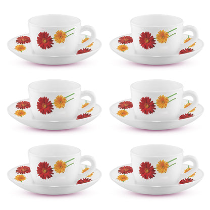 Larah by Borosil Zinnia Cup n Saucer Set 90 ml x 12