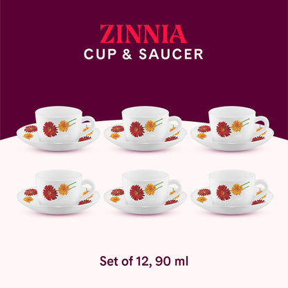 Larah by Borosil Zinnia Cup n Saucer Set 90 ml x 12