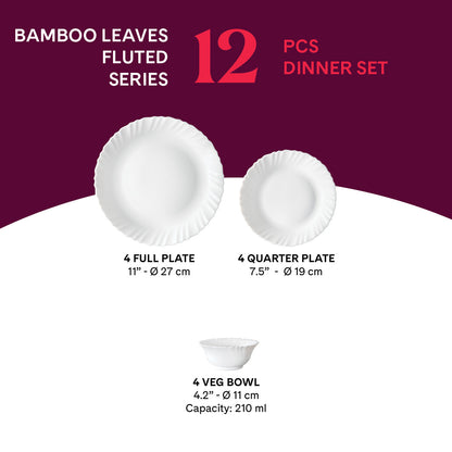 Larah by Borosil Bamboo Leaves Dinner Set 12 pc Set: Serves 4