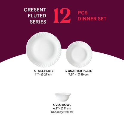 Larah by Borosil Crescent Dinner Set 12 pc Set: Serves 4
