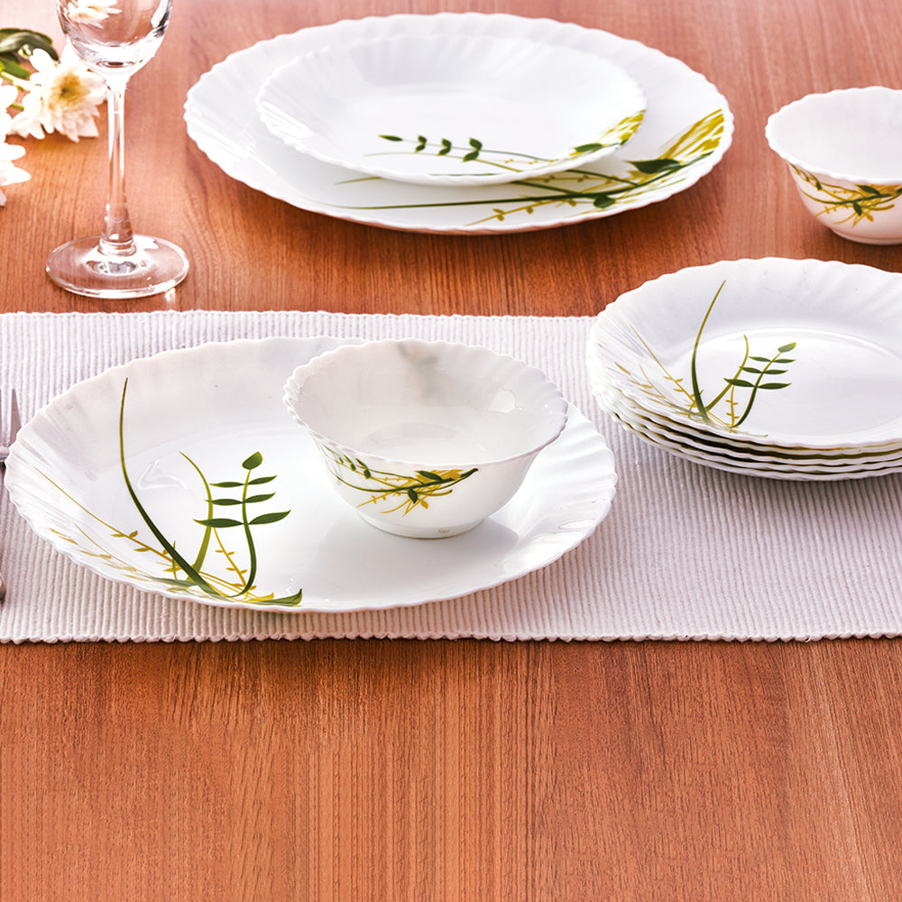 Larah by Borosil Green Herbs Dinner Set, 12 pc