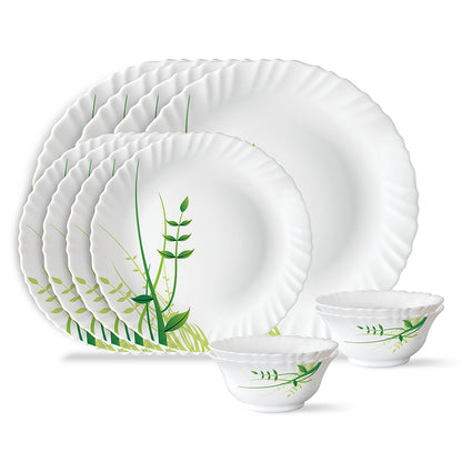 Larah by Borosil Green Herbs Dinner Set 12 pc Set: Serves 4