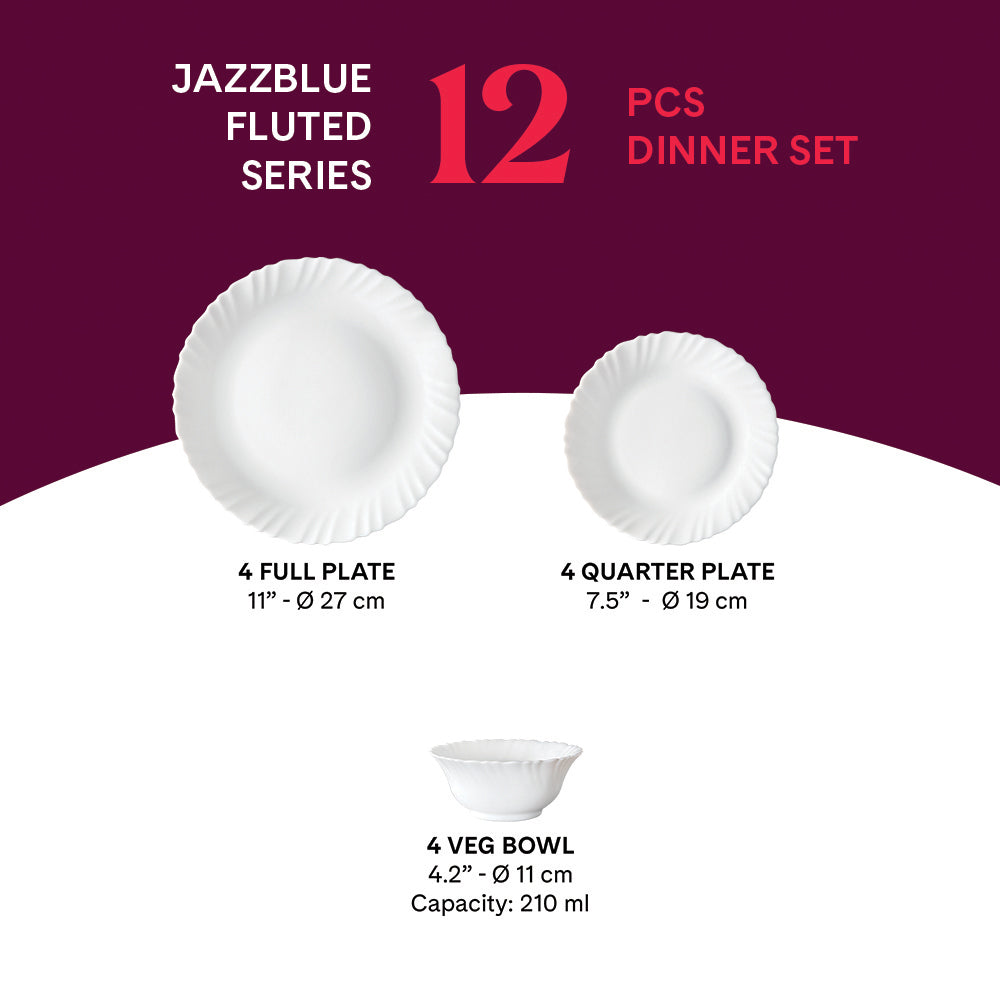 Larah by Borosil Jazzblue Dinner Set 12 pc Set: Serves 4
