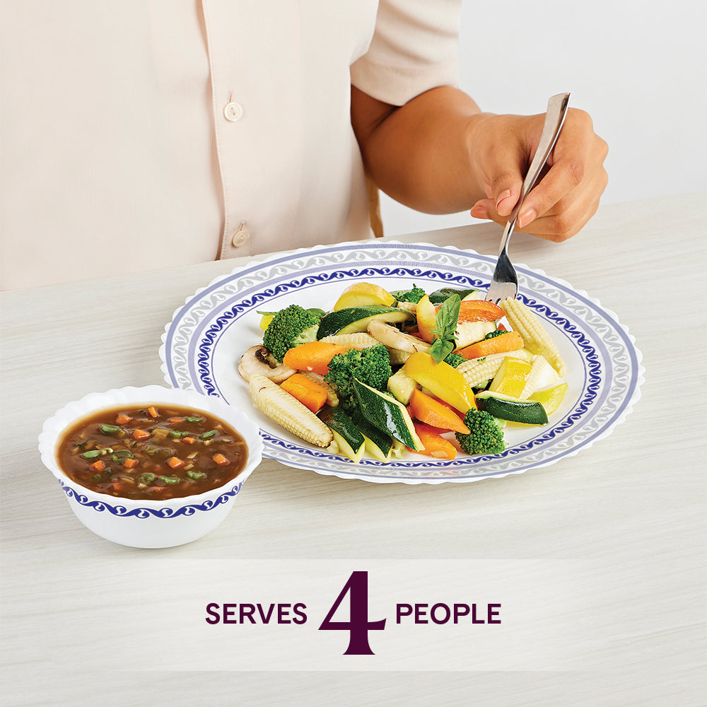 Larah by Borosil Jazzblue Dinner Set 12 pc Set: Serves 4