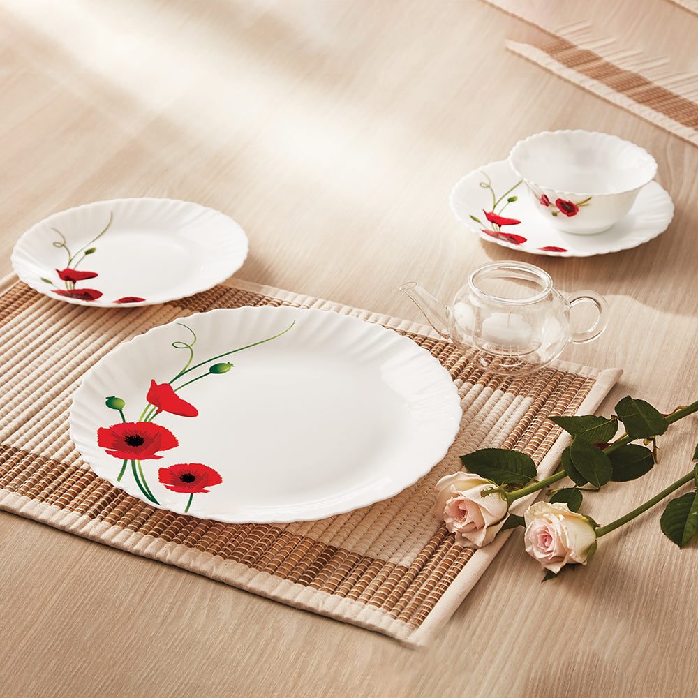 Larah by Borosil Red Carnation Dinner Set 12 pc Set: Serves 4
