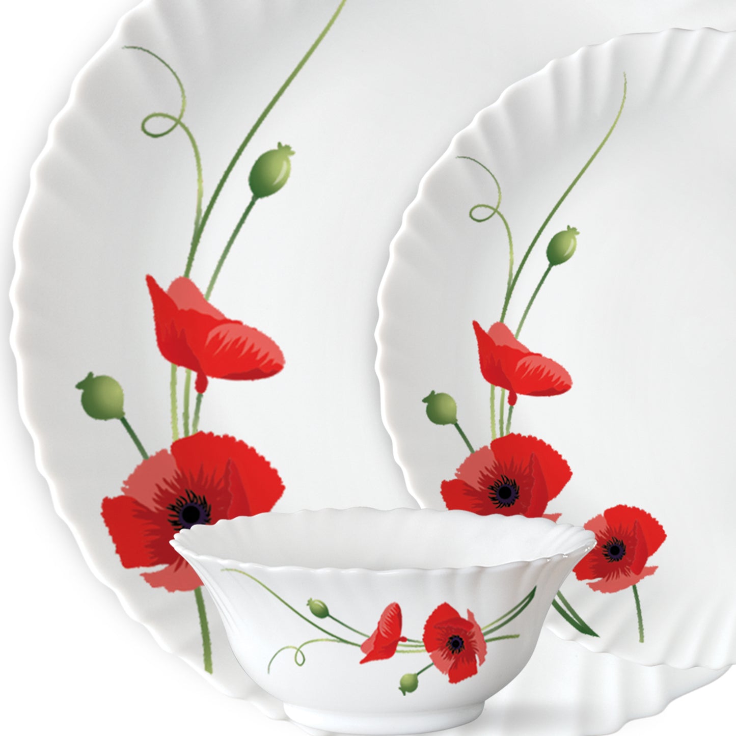 Larah by Borosil Red Carnation Dinner Set 12 pc Set: Serves 4