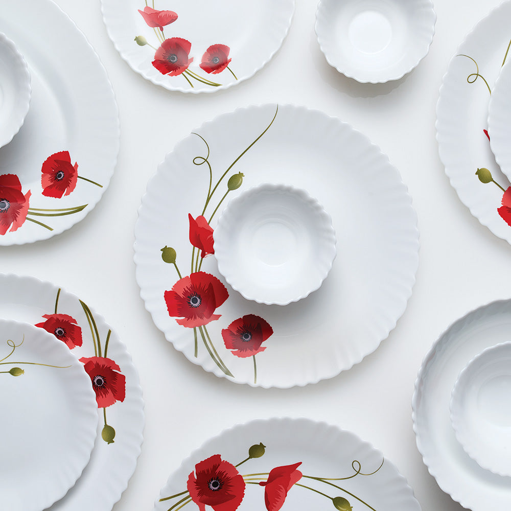 Larah by Borosil Red Carnation Dinner Set 12 pc Set: Serves 4