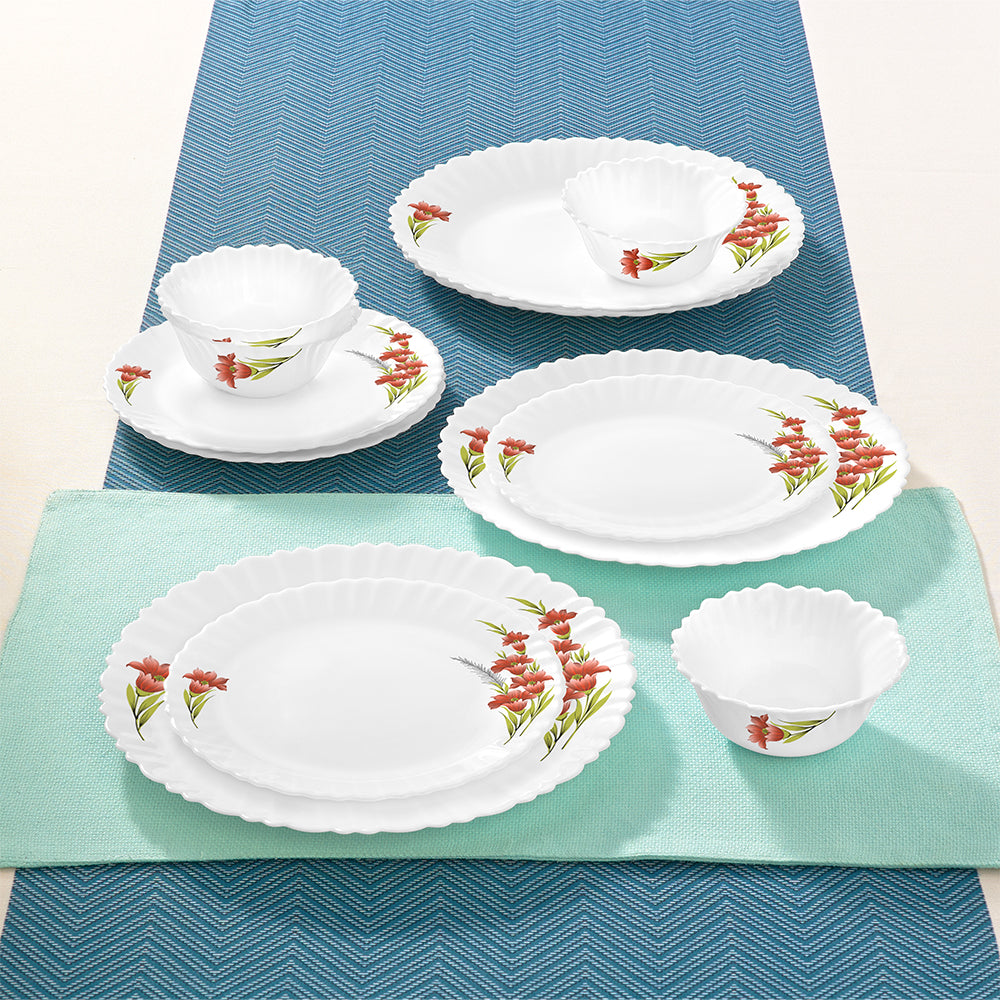 Larah by Borosil Red Iris Dinner Set 12 pc Set: Serves 4