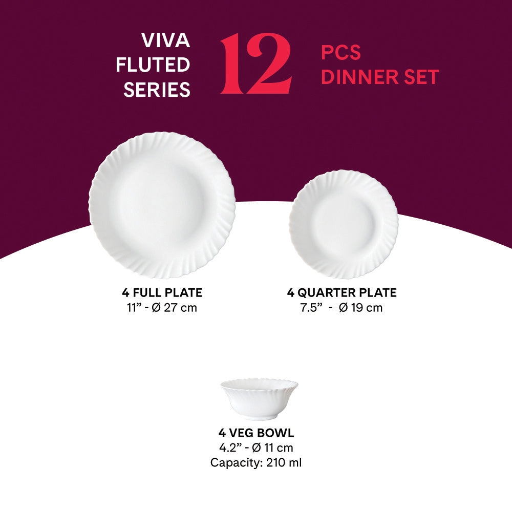 Larah by Borosil Viva Dinner Set 12 pc Set: Serves 4