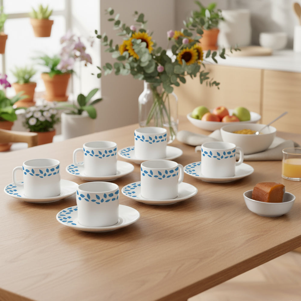 Larah By Borosil Blue Leaves Mug n Saucer Set