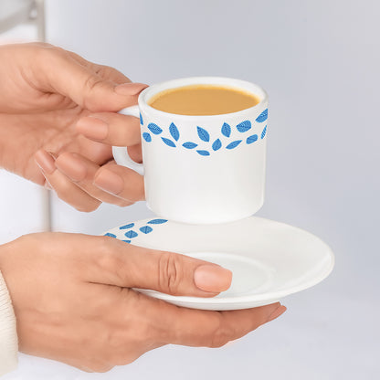 Larah By Borosil Blue Leaves Mug n Saucer Set