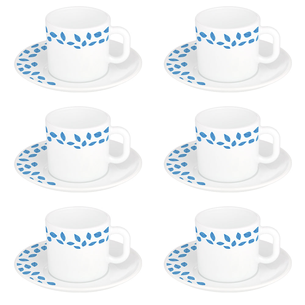 Larah By Borosil Blue Leaves Mug n Saucer Set