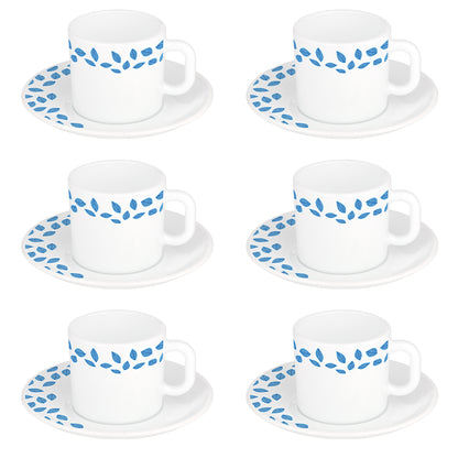 Larah By Borosil Blue Leaves Mug n Saucer Set