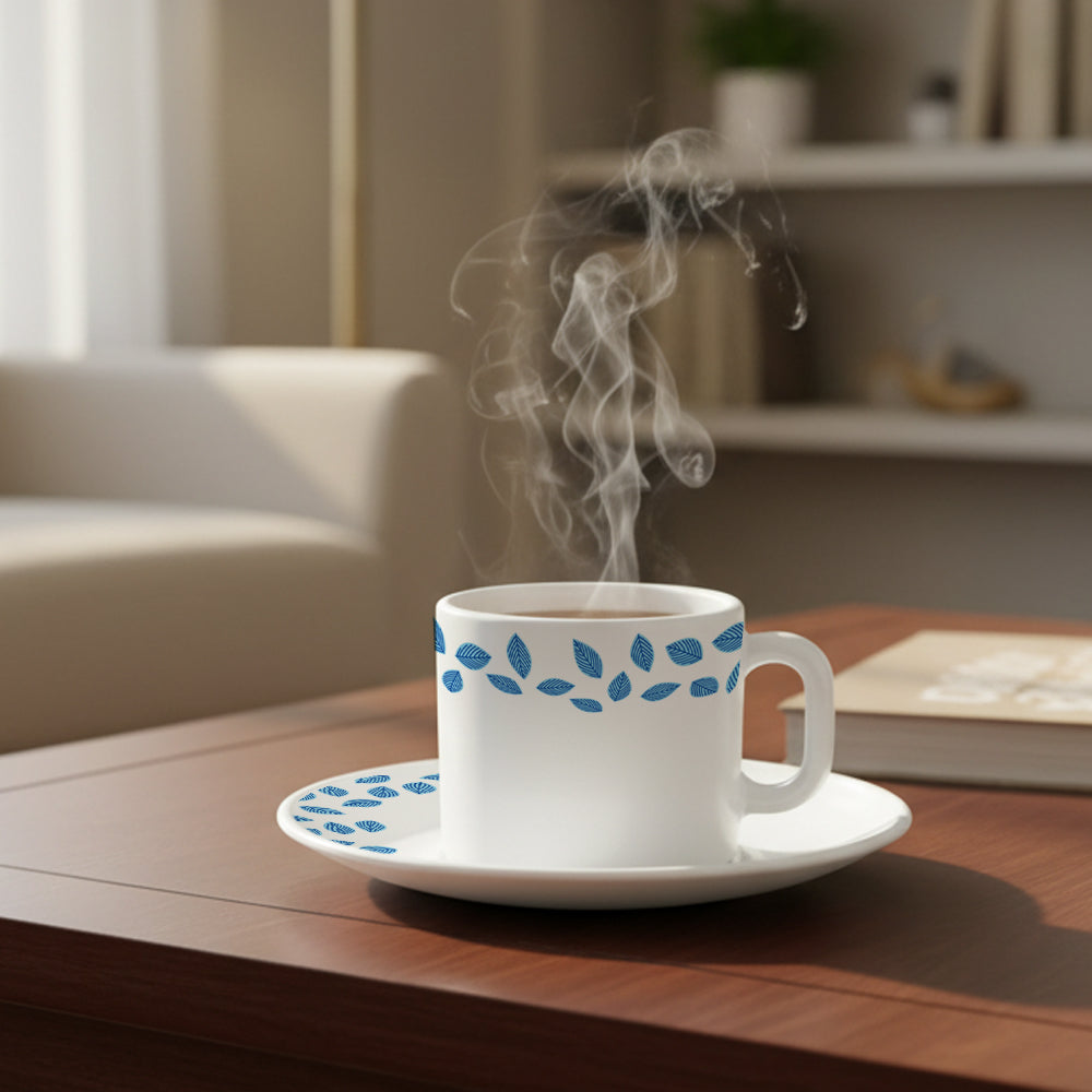 Larah By Borosil Blue Leaves Mug n Saucer Set
