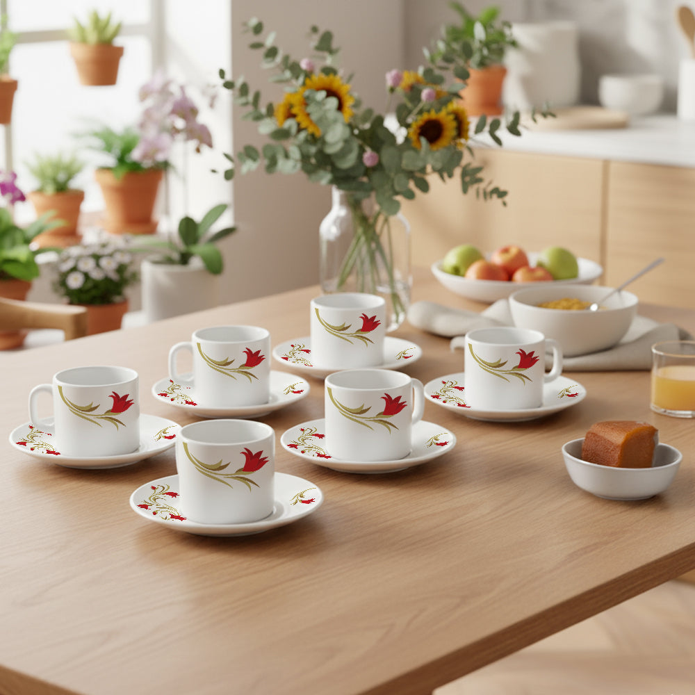 Larah By Borosil Red Lily Mug n Saucer Set