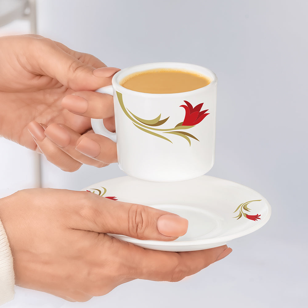 Larah By Borosil Red Lily Mug n Saucer Set