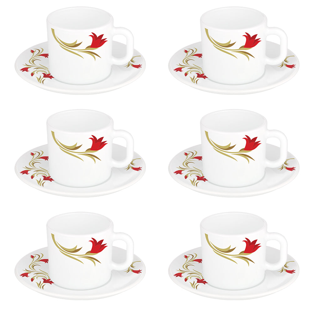 Larah By Borosil Red Lily Mug n Saucer Set