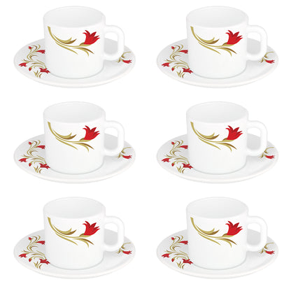 Larah By Borosil Red Lily Mug n Saucer Set