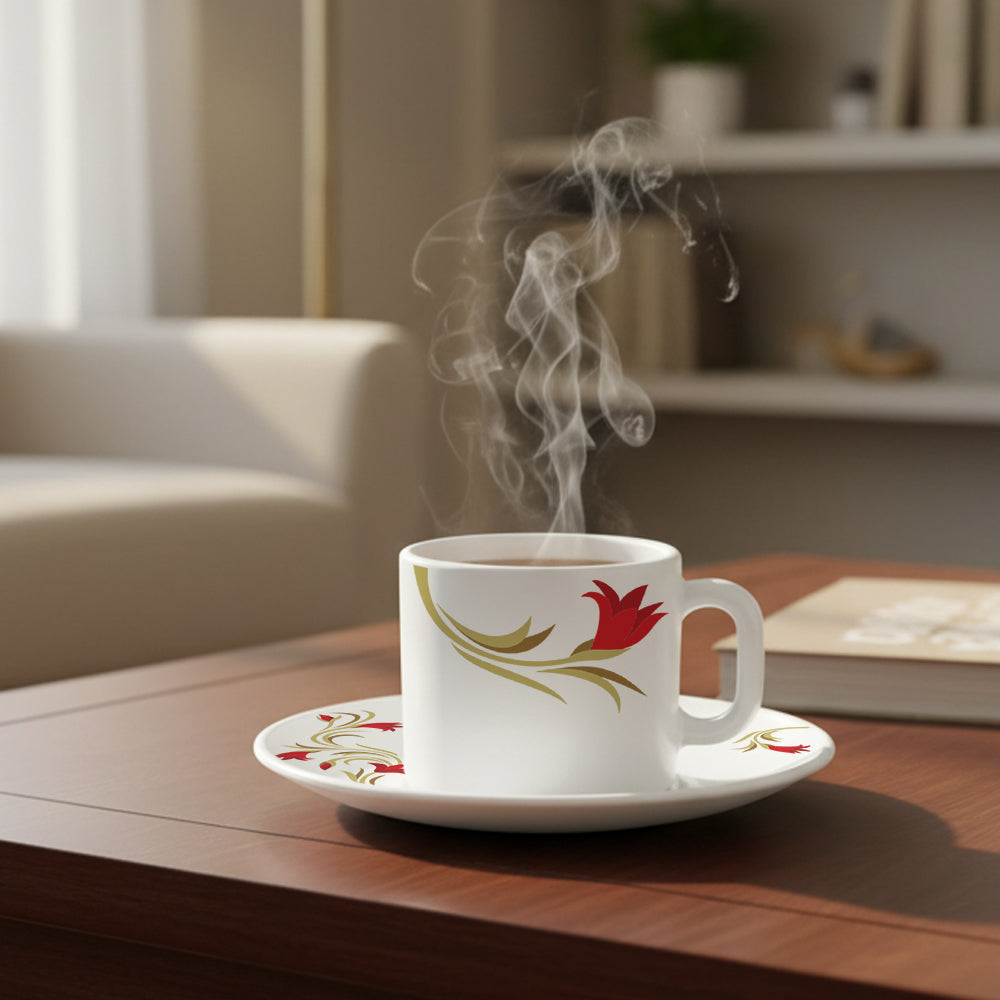 Larah By Borosil Red Lily Mug n Saucer Set